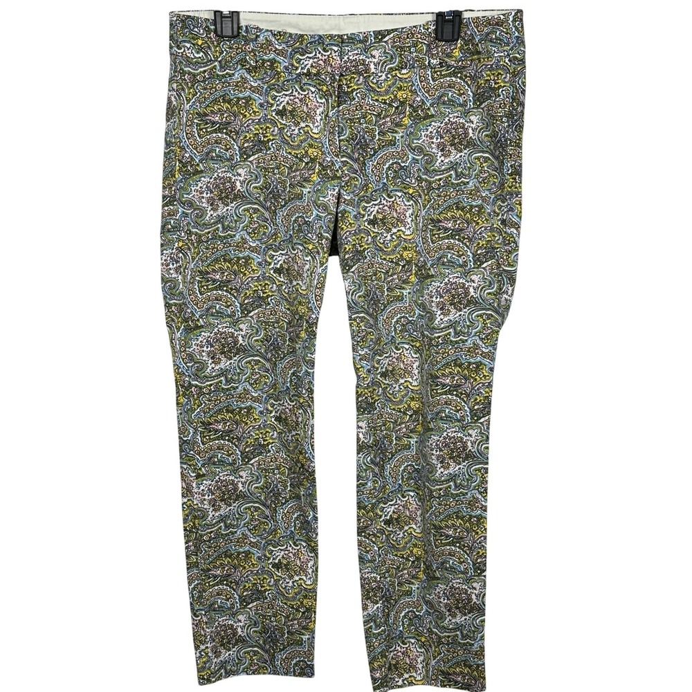 Ann Taylor Carnegie Crop Pants Womens‎ 10 Green Yellow Paisley Slim Tapered Leg